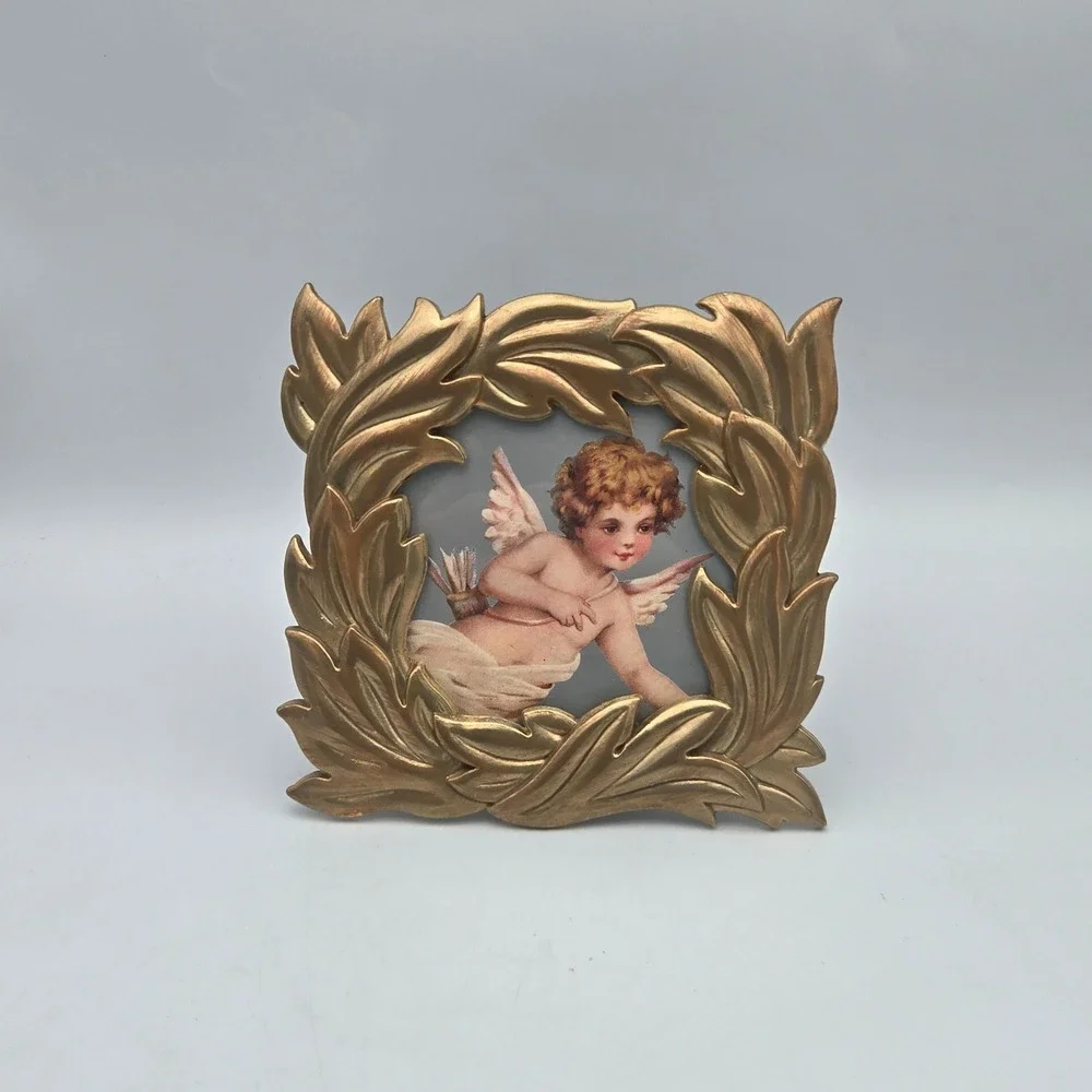 Ornate Brushed Brass Picture Frame Leaf Design Table Top Charpente 5.5
